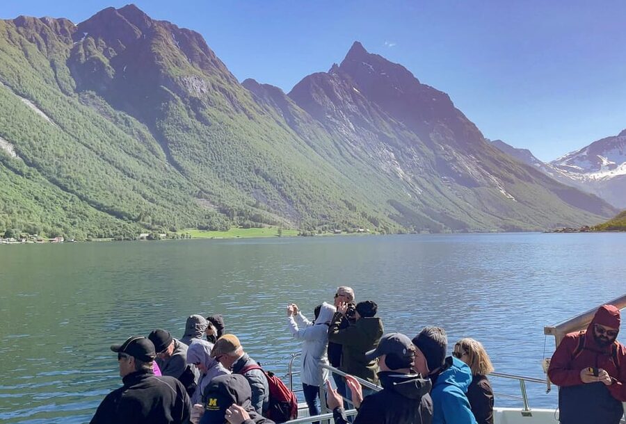 All About the Fjords, in one tour by boat & bus from Ålesund - Hellesylt: waterfall, cafés, and a rushed lunch stop