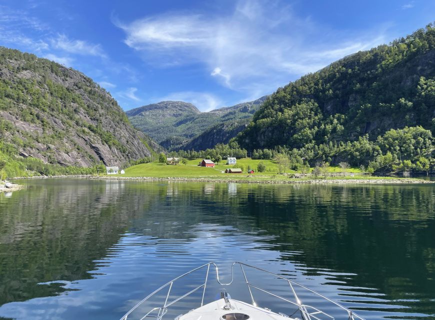 From Bergen: Modalen Private Fjord Cruise with Waterfalls - Getting close to a waterfall in Modalen