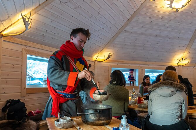 Reindeer Sledding and Feeding with Chance of Northern Lights Tromso - Inside the lavvu: stew, hot drinks, and Sami stories
