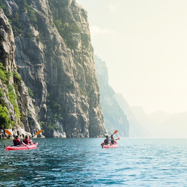 Stavanger: Lysefjord Kayak Safari (Waterfalls & Pulpit Rock) - Along the 400 to 500-meter mountain walls