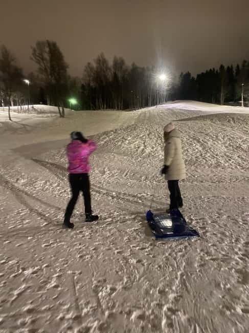 Tromsø: Snow Sledding, Mini Skiing, Lasso and Reindeer Hides - Toboggan rides with a built-in workout